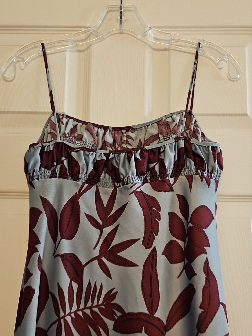 Anthropologie Dusty Blue Dress with Rust Floral Motif - Picture 3 of 5